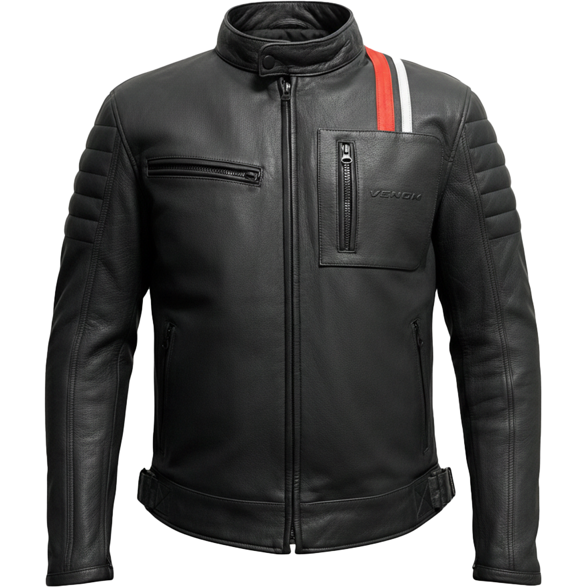 VENOM Mustang Deri Motosiklet Ceketi - Siyah/Turuncu