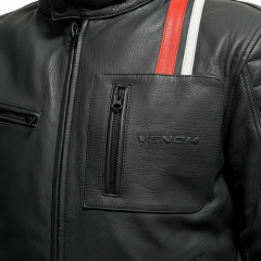 VENOM Mustang Deri Motosiklet Ceketi - Siyah/Turuncu