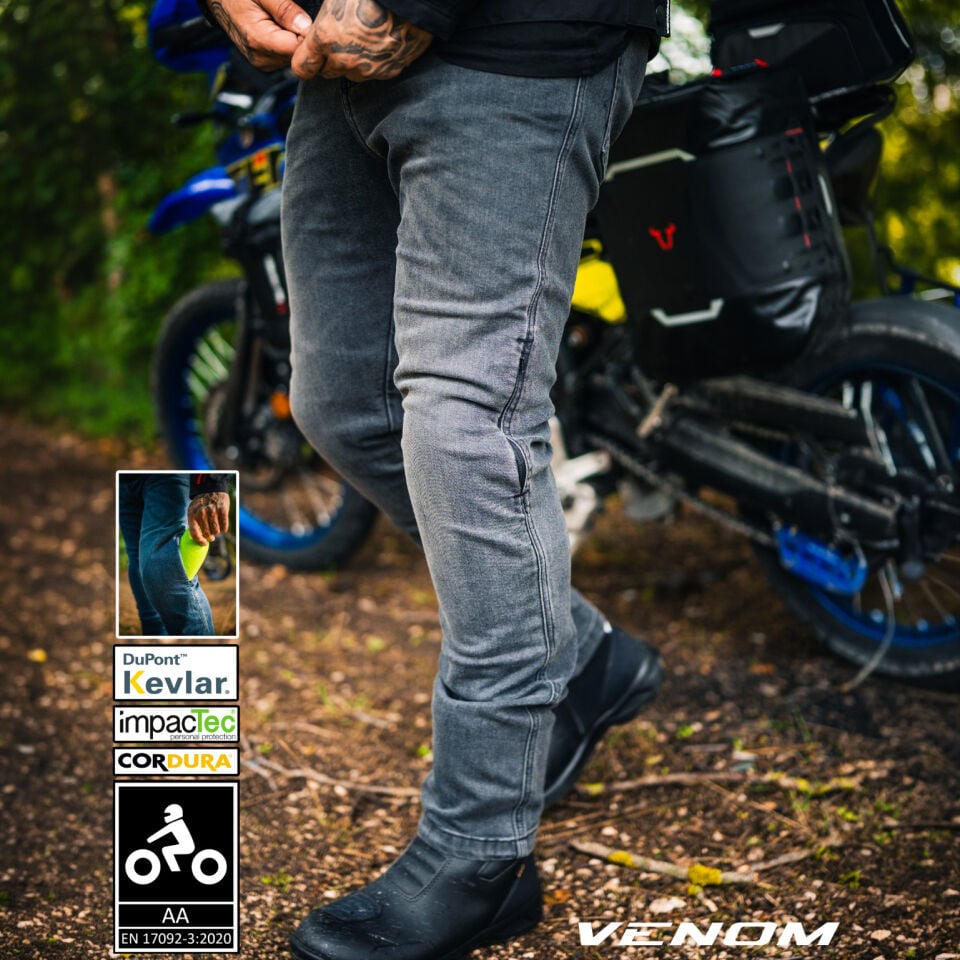 Venom Motosiklet Pantolonu Nova Kevlar Cordura Denim - Füme ( AA Sertifikalı )