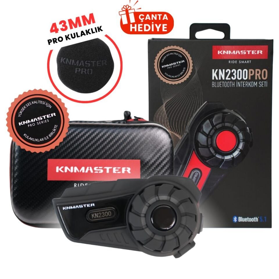 KN Master KN2300 PRO Motosiklet Kask İnterkom Bluetooth Kulaklık Seti Siyah