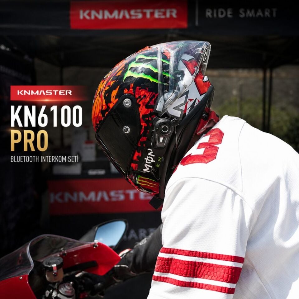 KN Master KN6100 PRO Motosiklet Kask İnterkom Bluetooth Kulaklık Seti Karbon Siyah