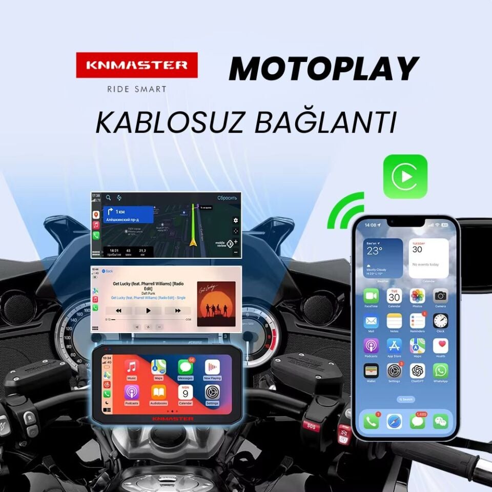 KN Master Motoplay 2000 PRO Çift Kameralı CarPlay Android Auto Motosiklet Multimedya Ekranı